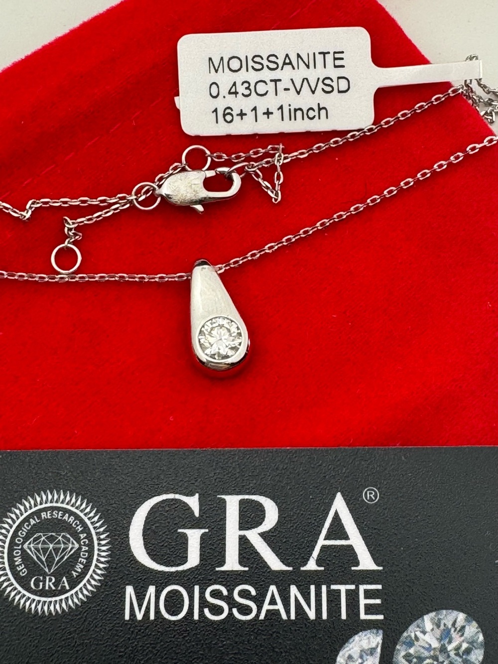 GRA Moissanite Teardrop Pendant Necklace in Silver
